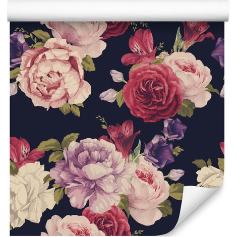 Papier peint à motifs de roses colorées pour salon et chambre 50x1000 cm (1/5)