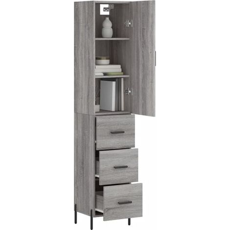 Buffet de Cuisine Gris Sonoma 34,5x34x180 cm - Meuble Rangement Haut en Bois d'Ingénierie pour Salon et Salle à Manger (1/5)