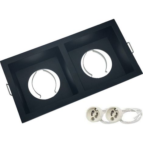 Support Spot Encastrable aluminium Noir, pour ampoule GU10 x 2 rectangulaire - Digilamp (1/3)
