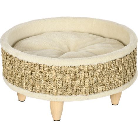 Runder Hundekorb auf Beinen, gemütlich-schick, extra bequem, mit integriertem, weichem Kissen, Ø 48 x 24,5 cm (H), beige (1/5)
