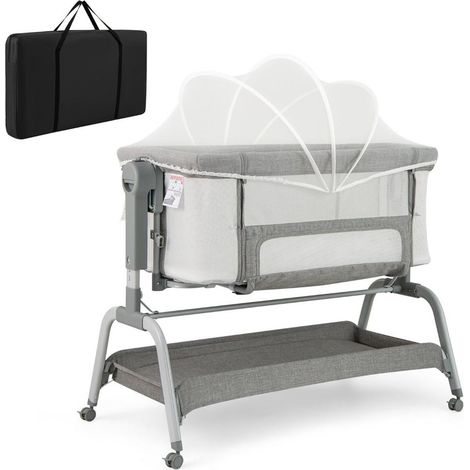 Pour les nuits près du lit parental, berceau bébé 3 en 1 avec 6 hauteurs, bascule, roulettes et rangement