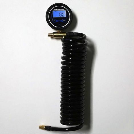Manomètre de pression pour gonfleur/dégonfleur de pompe à air avec câble d'extension et tuyau spiralé (1/5)