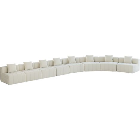 Canapé modulable beige en chenille 8 places, ensemble semi-circulaire à modules incurvés, assise mousse et ressorts (1/5)