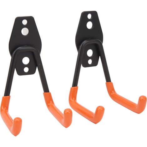 Crochets de garage muraux en métal robuste orange et jaune, pour pelles, balais, tondeuses à gazon (lot de 12). (1/5)