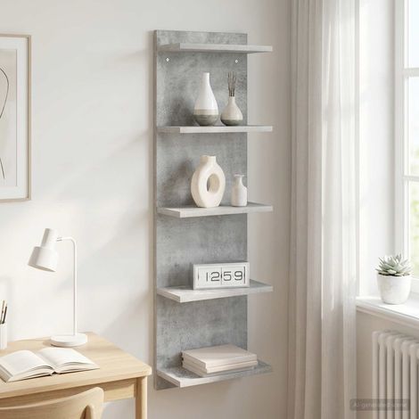 vidaXL Étagère Murale Gris béton 30 x 15 x 100 cm Bois d'ingénierie (1/5)