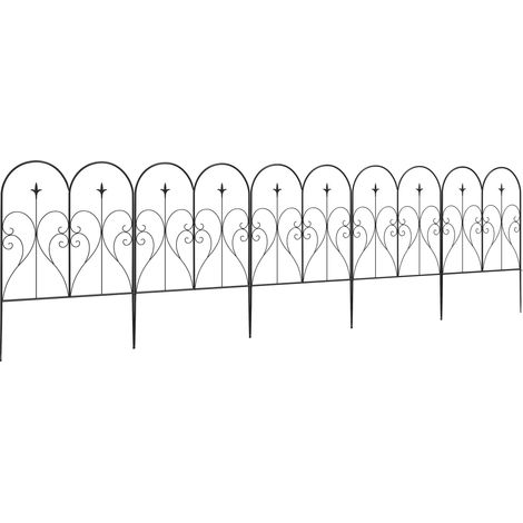 Five Black Heart-Shaped Metal Fence Panels for Stylish Outdoor Decor