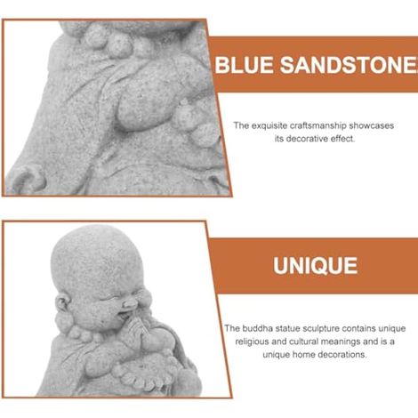 Statue de Bouddha en grès - Petit moine zen priant - Figurine de Bouddha rieur - Bonne chance - Décoration Feng Shui pour aquarium, décoration de jardin (1/5)