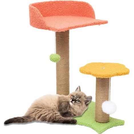 Kattträd för katter - Kattträd med säng och hylla Trä kattunge skrapstolpe (1/5)