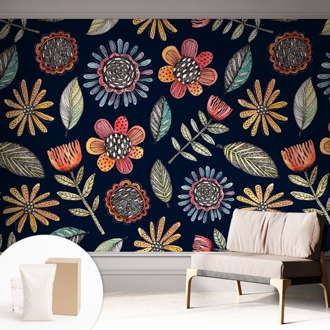 Papier peint intissé pour salon chambre à coucher peint imprimé pour mur - Colle incluse gratuite Mosaïque florale 312x219 cm (1/5)