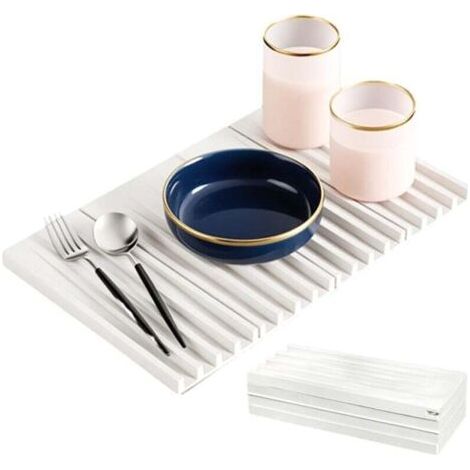 BUNTHAUS PA Tappetino scolapiatti in silicone, tappetino scolapiatti pieghevole migliorato, antiscivolo e resistente al calore, ideale per lavelli da cucina, 40 x 25 cm (bianco) (1/4)