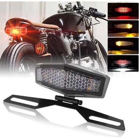 Piloto trasero LED para motocicleta con soporte para luz de matrícula, intermitentes integrados, luz de freno, universal para motocicleta, moto de cross, scooter, ATV. (1/5)
