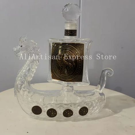 Carafe en verre soufflé à la main en forme de bateau dragon, sans plomb, idéale pour le whisky, le brandy et le vin rouge. Cadeau décoratif pour votre bar. (1/5)