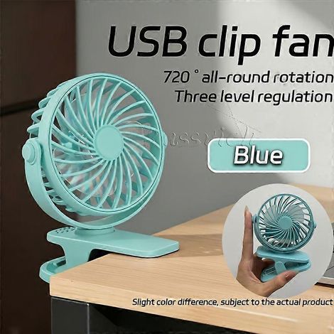 USB-Mini-Ventilator mit Clip, 720°-Drehung, 3 Geschwindigkeitsstufen, leise Kühlung, tragbarer Ventilator für Schreibtisch, Auto und unterwegs mit stabilem Clipfuß (1/5)
