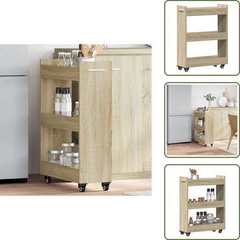 Holzwerkstoff - vidaXL Schrank mit Rollen Sonoma-Eiche 60x22x79 cm Holzwerkstoff - Stauraum (1/5)