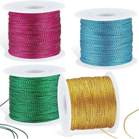 Cordon Métallique - 440 Yards - 1 mm - Pour Décorations De Noël Et Emballage Cadeau - Rose Bleu Lac Vert Herbe Or (1/5)