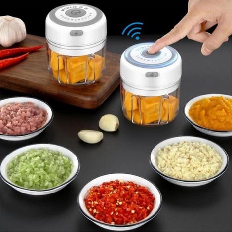 Hachoir manuel,Masher d'ail électrique Mini broyeur Chopper USB charge pour ail écrasé gingembre légume sans fil - Type 250ml White (1/4)