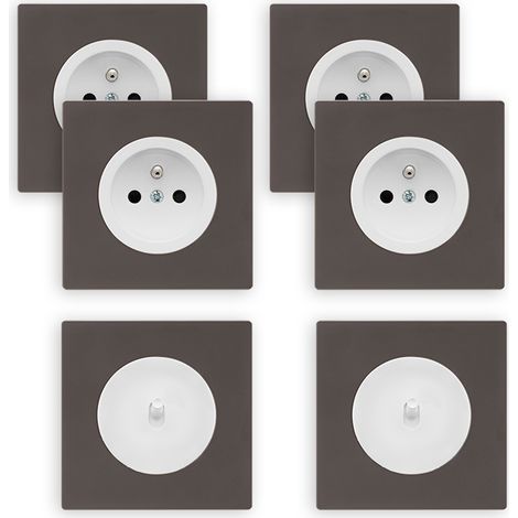 Lot appareillage design : 4 prises 2P+T + 2 va-et-vient blanc glossy avec 6 plaques simples finition taupe (1/5)