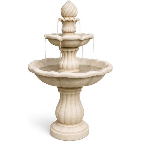 MDA Designs Aruna Elegant 3-Tier Outdoor Water Fountain Self-Contained Stunning Garden Feature with Cascading Waterfall