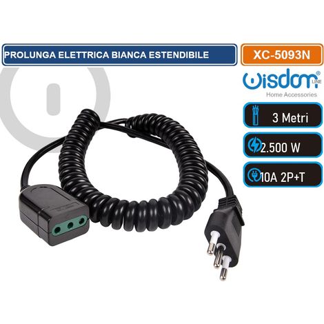 PROLUNGA ELETTRICA ESTENDIBILE 3 METRI CON SPINA BIPASSO 10A 2P/T - MASSIMA SICUREZZA E FLESSIBILITA' PER CASA E UFFICIO (1/2)