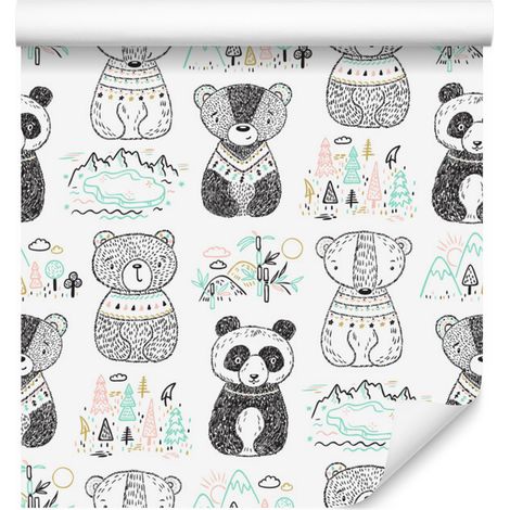 Papel pintado de osos panda y árboles para salón y dormitorio, 50x1000 cm. (1/5)