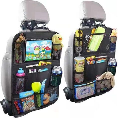 QORVA-2 pièces de sacs de rangement pour voiture, sac de rangement multifonctionnel pour dossier de siège enfant, siège arrière anti-coup de pied, adapté pour iPad 10 pouces, 10 poches au total