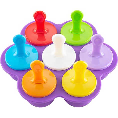 Antihaftbeschichtete Silikon-Eiswürfelformen, 7 Fächer, lebensmittelecht, mikrowellen- und ofenfest, wiederverwendbar (Farbe nicht angegeben) (1/5)