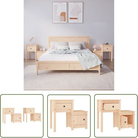 The Living Store Nachttische 2 Stk. 79,5x38x65,5 cm Massivholz Kiefer - Holz Nächtetisch - Massiver Kiefer - Wohnzimmer Einrichtung - Schlafzimmereinrichtung - Sideboard (1/5)