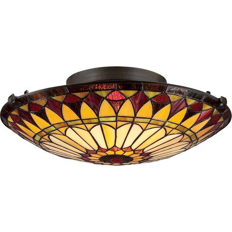Elstead West End - Plafonnier à 2 Lumières Vintage Bronze, Verre Tiffany, E27