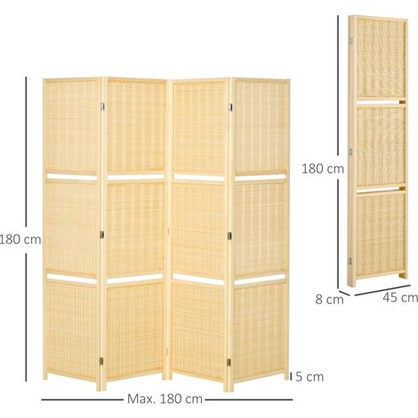 Paravent bambou pliable avec 2 tablettes, pieds antidérapants, finition naturelle (1/5)