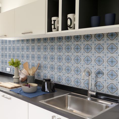 Sticker Mural Carrelage adhésif Cuisine Salle de Bain - 60 STICKERS CARRELAGES AZULEJOS ASSIA - 60stickers10x10cm (1/5)