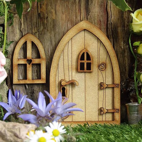 Mini-Gnom-Tür-Set, dekorative Möbel, Bühnenrequisiten, künstliches Holz, Mini-Leiter, Zaun, Feentür für Puppenhaus-A