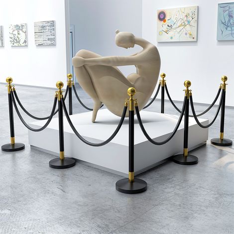 Poteaux de barrière de file d'attente avec corde en velours de 1,5 m et base lestable, en acier inoxydable, pour hôtels et restaurants, Ø 32 x 96 cm, noir