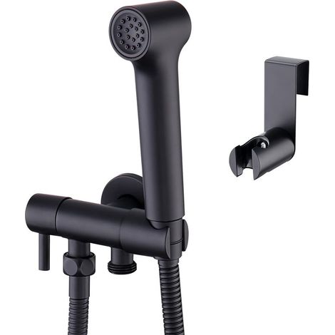 CYRILL – Doccetta per bidet Set igiene personale per WC WC Bagno, rubinetto a cappello con doccetta a spruzzo regolabile per bidet, montaggio a parete in ottone nero (1/5)