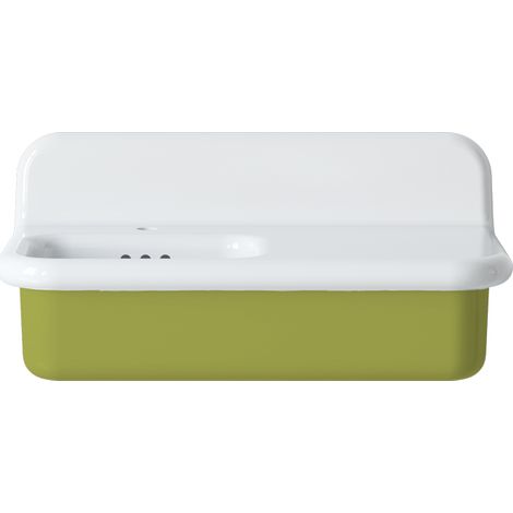 Lavabo retro asimétrico de cerámica de 80 cm - True Colors Lite - Verde ácido (1/4)