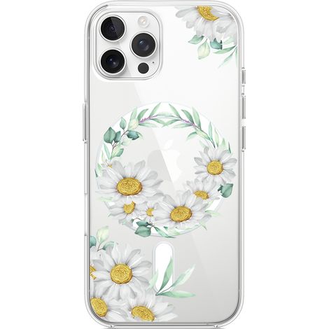 Custodia per iPhone 12 Pro Max con MagSafe, trasparente, flessibile in silicone, ghirlanda di margherite (1/5)