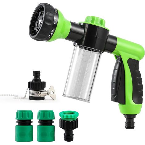 Pulvérisateur Mousse avec Récipient, Haute Pression Pistolet 8 Modes d'arrosage Foam Spray Nozzle pour Jardin Tuyau, Plante, Voiture Lavage (1/5)