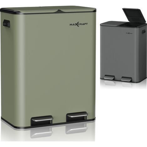 MAXCRAFT Mülleimer / Treteimer mit Soft Close Deckel und 2 Inneneimern - 60 Liter in Grün