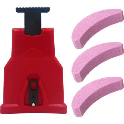 Affuteuse Chaine Tronconneuse avec Kit de 3 Pierres à Aiguiser Affuteuse de Chaine Tronconneuse Kit Affutage Chaine Tronçonneuse Affuteur Chaine Tronçonneuse Tronconneuse (Rouge) (1/4)