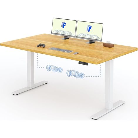 FlexiSpot Bureau Assis Debout Une Pièce 2 Mot 160×80. Blanc+Maple