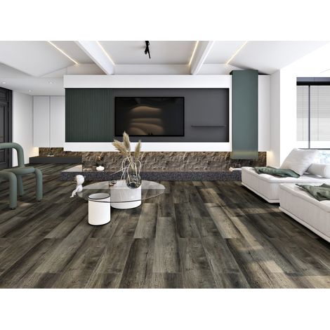 CHICFURN Suelo SPC de PVC con clic 1120 x 228 x 5 mm negro efecto madera para suelo radiante (1/5)