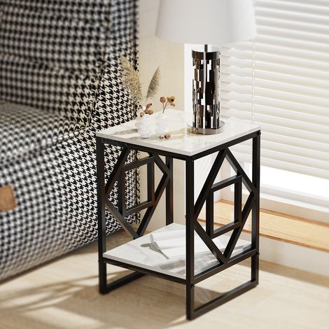 Mesa Auxiliar de Mármol, Mesita Nórdica con 2 Niveles para Café Salón Dormitorio Balcón UNHO, Negro (1/5)