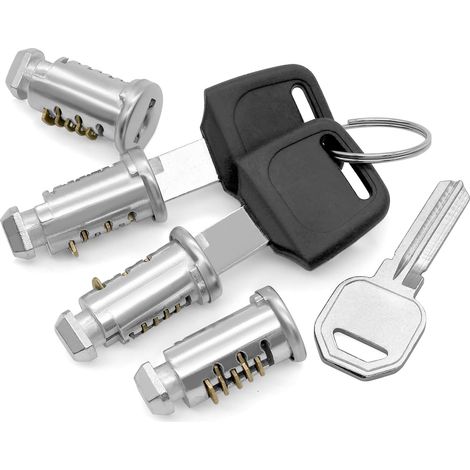 Lot de 4 verrous de sécurité argentés pour système de porte-bagages de voiture - Cylindre de serrure pour cylindre de serrure - Pièces de rechange (1/5)