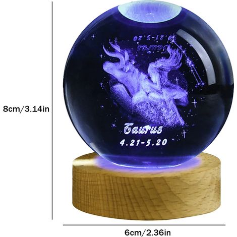 Veilleuse boule de cristal (lumière chaude), lampe sculptée en 3D, décoration intérieure (1/2)