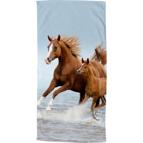 Serviette de plage « Bonjour » 75 x 150 cm - chevaux (1/5)