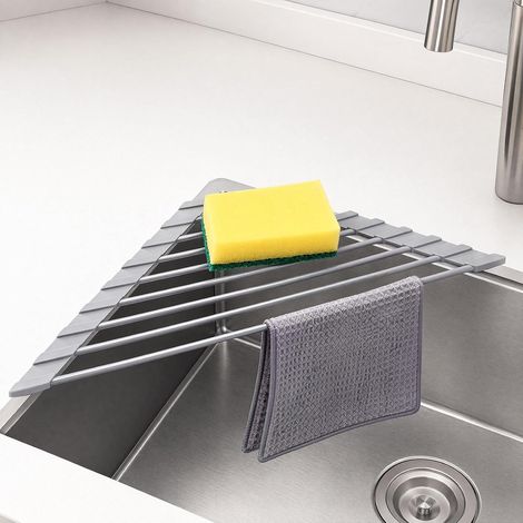 Égouttoir Vaisselle Pliable, INOX 304, Silicone Gris, 40,8 cm (1/5)