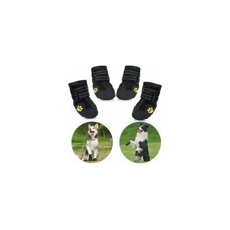 Bottes pour Chien de Protection, Lot de 4 étanche Chaussures de Chien pour Chiens de Taille Moyenne et Grande Noir (1/5)