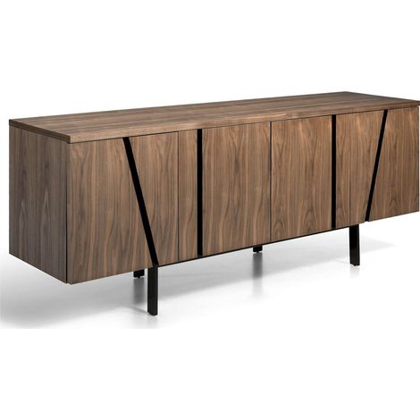 Buffet bois de frêne détails acier peint époxy base pieds acier peint époxy 4 portes - Noyer, noir (1/4)