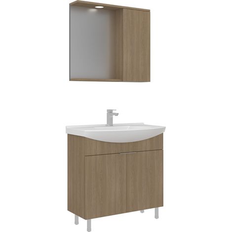 Ensemble Meuble Vasque avec Miroir (2 Pièces) "Purus 80" - 80 x 50 x 83 cm - Oak (1/3)