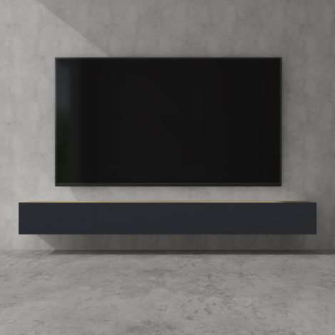 doporro Mobile Porta TV Sospeso 280 cm con 4 Ante Marrone Chiaro e Antracite Opaco, Credenza Bassa da Soggiorno Salotto, Madia Consolle Bicolore per TV Fernsehschrank02