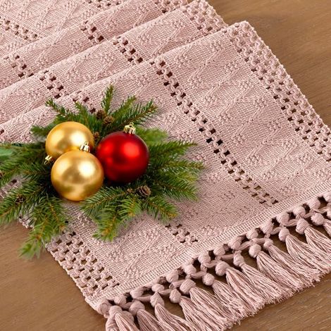 Chemin de Table Bohème pour Automne, Thanksgiving, Décor Rustique de Ferme pour Salle à Manger et Cuisine, Petit Chemin de Table en Macramé Coton-Lin Tissé, pour Commode, Décor Maison, Dimensions 12x7 (1/4)